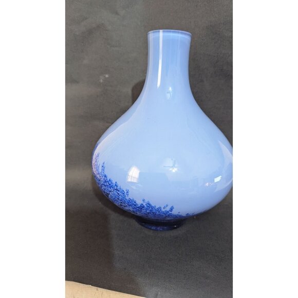 vintage Blue Bubble Effect Art Glass Vase 9.5" Tall Handblown Home Décor Stateme - Picture 4 of 9